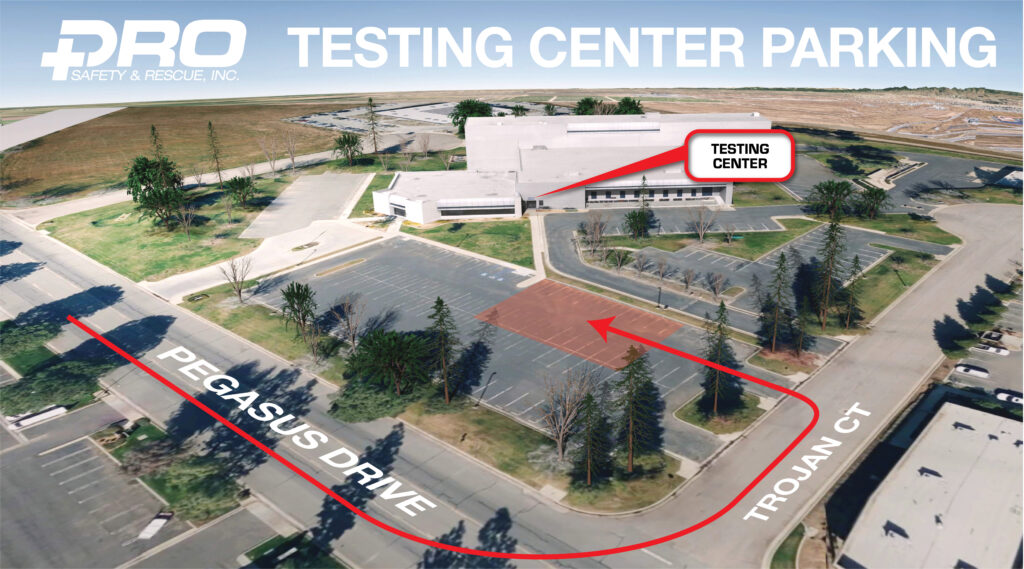 Directions for parking at Pro Safety & Rescue Testing Center